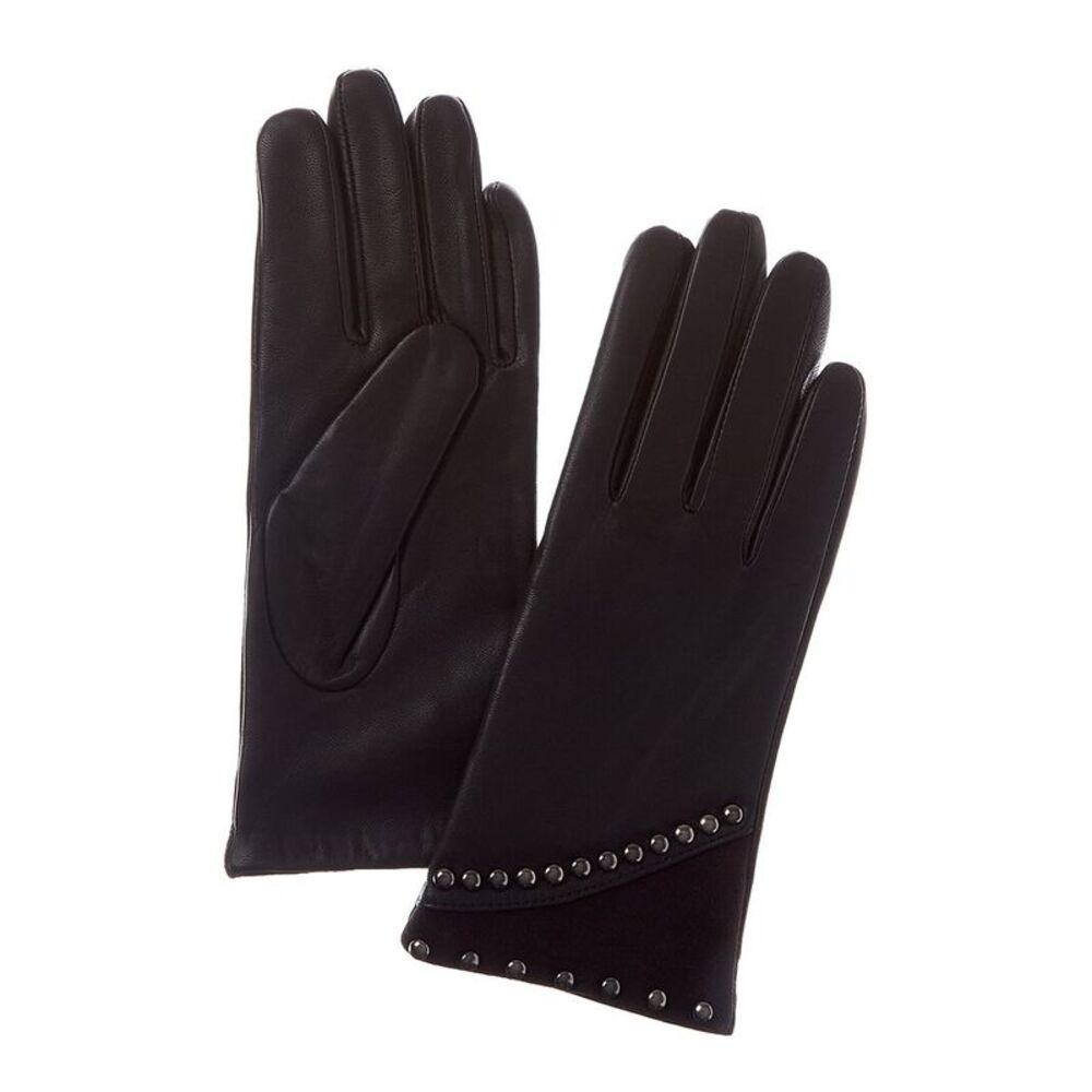 Sofiacashmere Classic Cashmere-Lined Nappa Leather Gloves, Brown